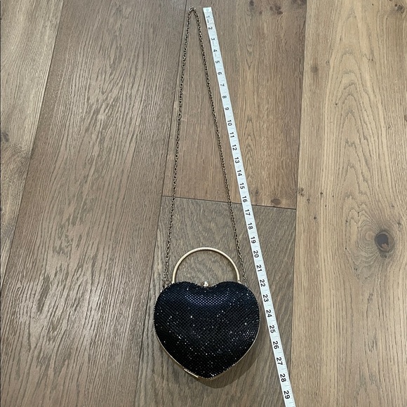 Rhinestones Black Heart-Shaped Clutch with Gold Chain and Handle - Picture 8 of 8